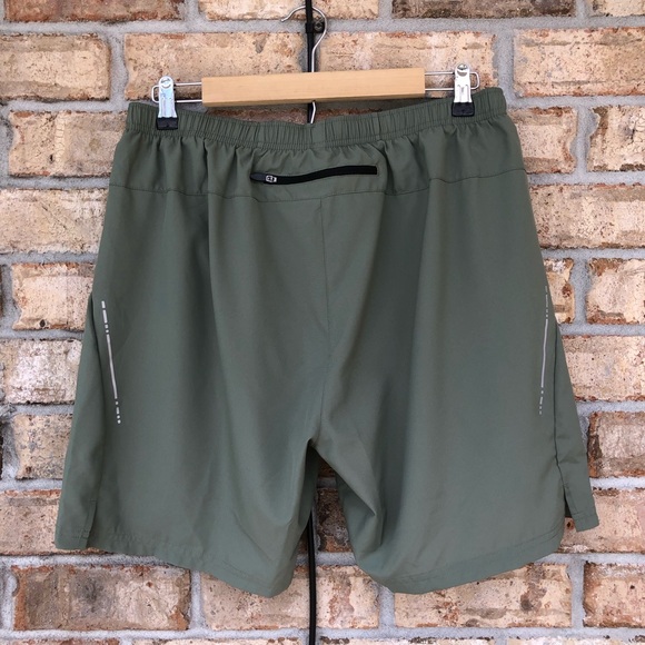 Asics Woven Green Running Shorts - 7”, Built-In Briefs Mens Size L - Picture 4 of 15